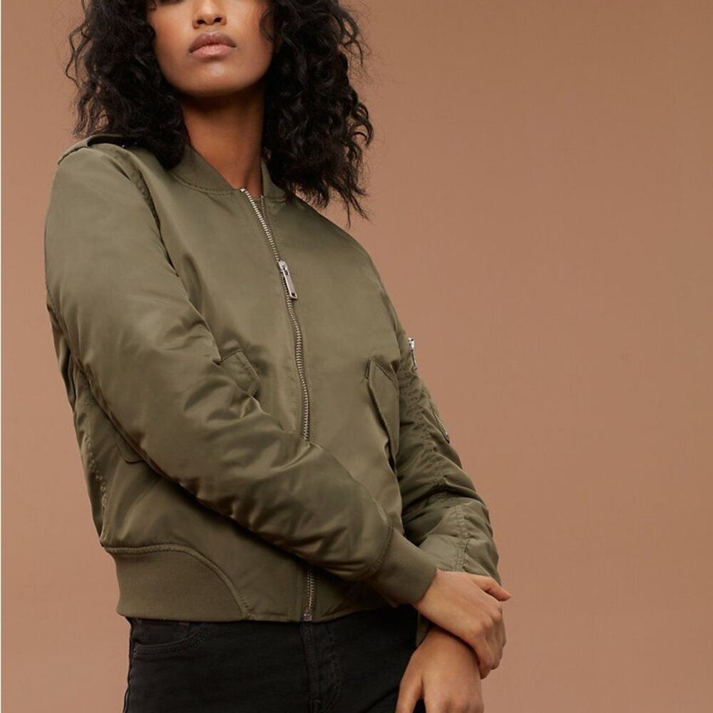 Aritzia The Group Babaton Satin Flight Bomber Jacket Womens XS Army Green